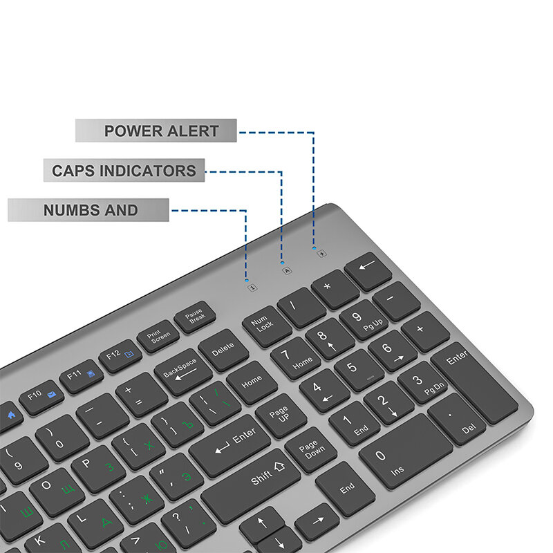 Layout russo, teclado sem fio, tamanho completo portátil, conexão estável usb, adequado para computadores portáteis, desktops, pc cinza