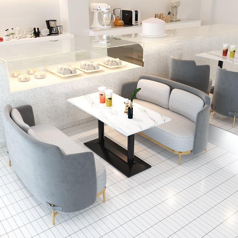 Sofá profissional com encosto para dois lugares, móvel de restaurante comercial em forma de u de mármore
