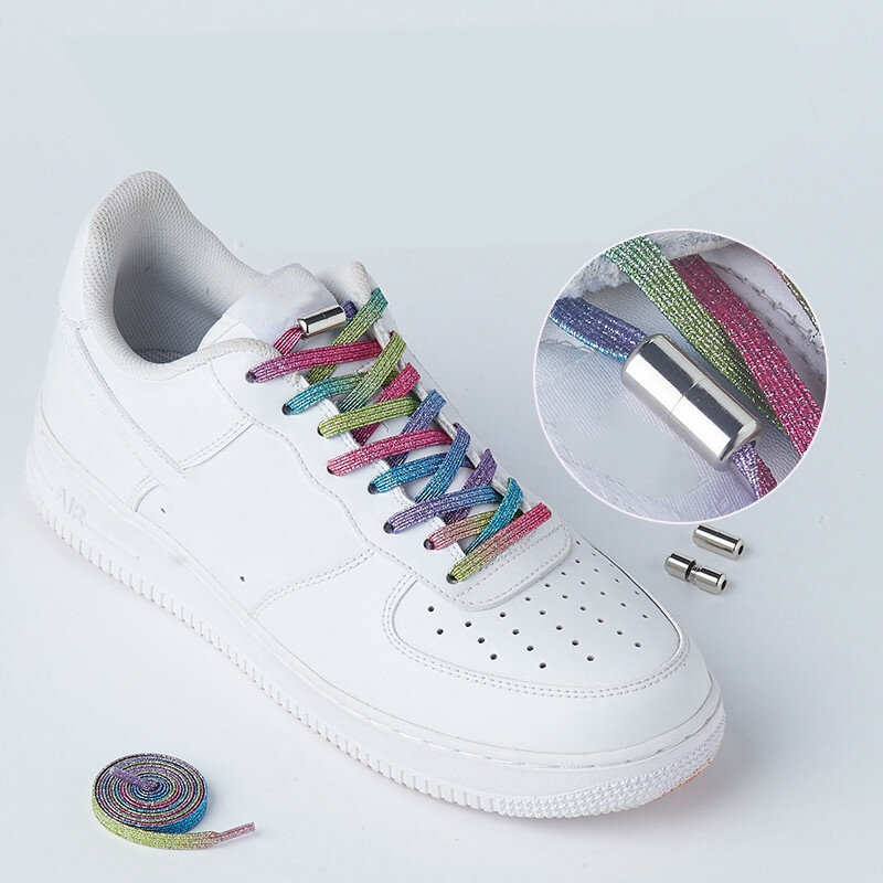 Cordones elásticos para zapatos planos de colores para niños y adultos, cordones con cierre de Metal, talla única