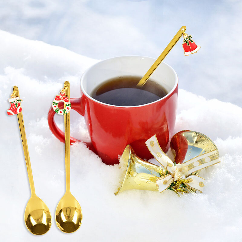 1pc cucchiaio in acciaio inossidabile placcato in oro di natale cucchiaio  da Dessert per caffè a tema natalizio decorazione natalizia regalo per  bambini di capodanno / Cucina, ristorazione e bar