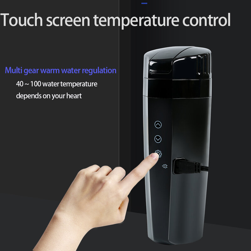 Taza térmica portátil de acero inoxidable 400 para coche, hervidor de agua eléctrico con pantalla LCD, para café, té y leche, 12V y 24V, 304 ml