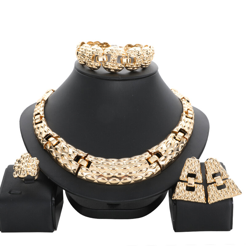 24k venda mais recente de alta qualidade banhado a ouro nova moda itália brasil dubai ouro high-end conjunto de jóias casamento namoro colar bracel
