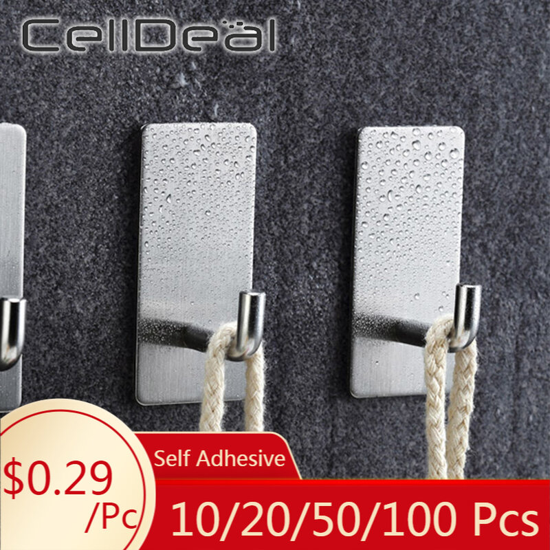 1/10/20/50/100Pcs Metal Wall Hook Self Adhesive Sticky Kitchen Bathroom Key Bag Coat Hanger Storage Hanging Holder Rack 4 Types