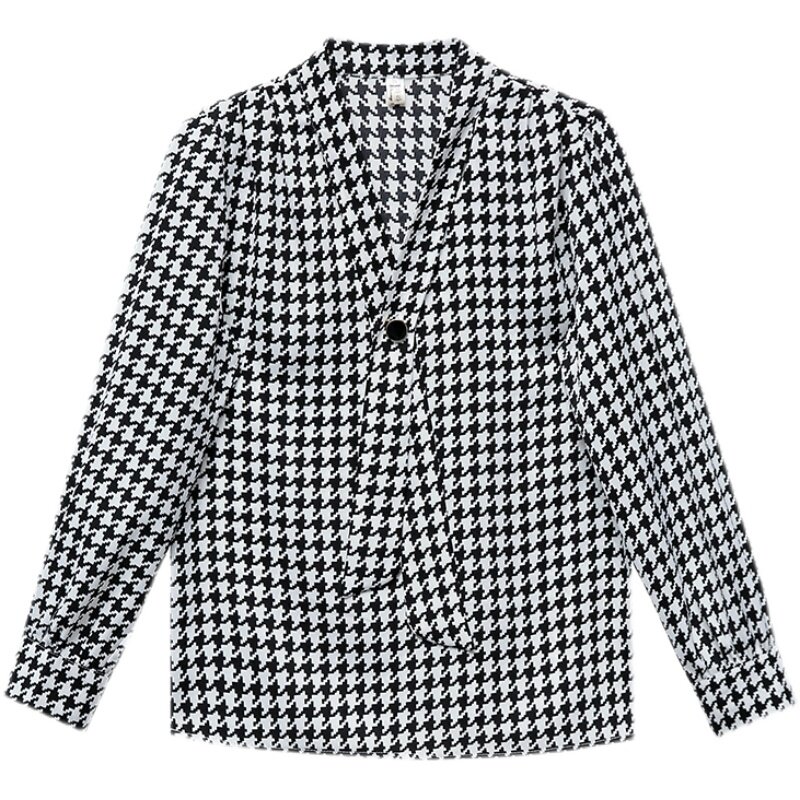 Dekolt w szpic Houndstooth wzór w kratę bluzka w stylu Vintage moda temperament damski top damski z długim rękawem wiosna damska koszula 238C