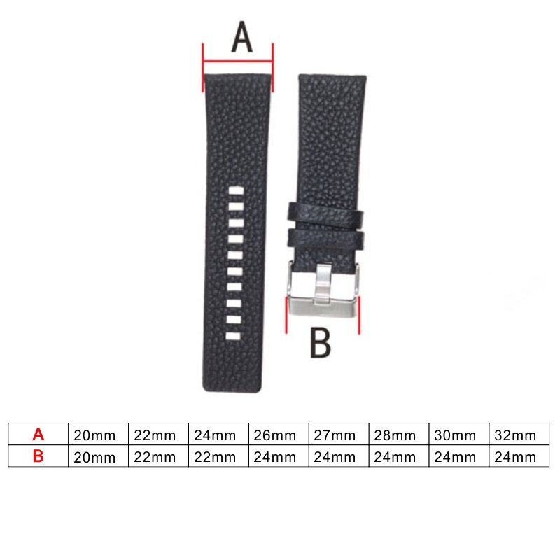 Leather lychee strap for Diesel 20 22 24 26 27 28 30 32mm DZ7313 DZ7322 DZ7257 watch bracelet bands belt Accessories with buckle