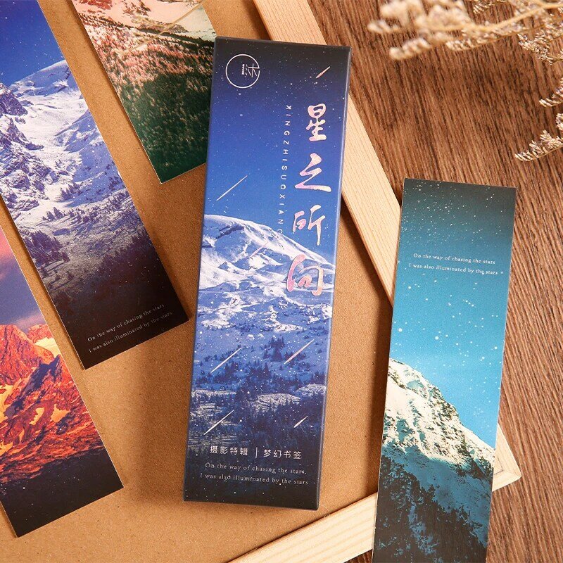 30PCS/Set Chasing The Stars Paper Ins Style Bookmarks Mountain Starry Night Sea Card Book Page Marker Birthday Gifts For Friends