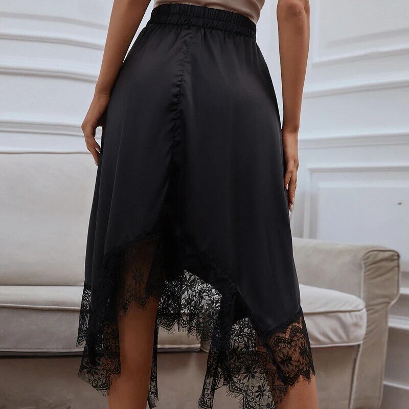 JYSS-faldas negras de encaje para mujer, ropa de calle con borde de encaje, longitud hasta la rodilla, a la moda, para vacaciones de verano, 51022