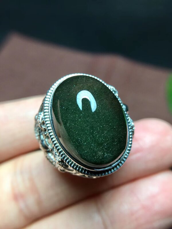 Anello ovale regolabile al quarzo fantasma verde naturale 20/15mm donna Mem Big Size 925 argento verde Phantom Jewelry AAAAAA