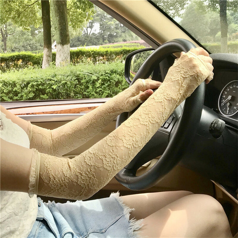 Sexy Ladies Floral Lace Gloves Fashion Party Gloves Long Black Lace Summer Driving Gloves Fingerless Lace Gothic Gloves 39cm