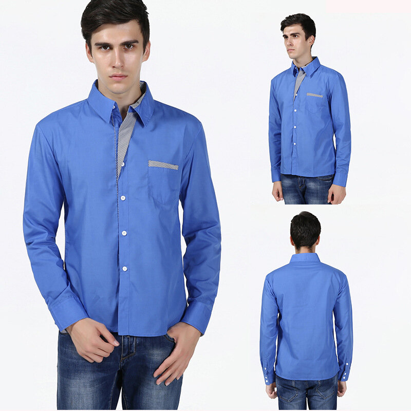 LUCLESAM-Camisa de manga larga para hombre, blusa ajustada con botones, informal, a la moda, talla grande, 2021