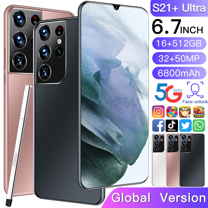 Globale Version Sansung S21 Ultra Smartphone 16GB 512GB 6,7 Zoll Andriod 10 32MP 50MP Kamera Gesicht ID Snapdragon 888 Handy