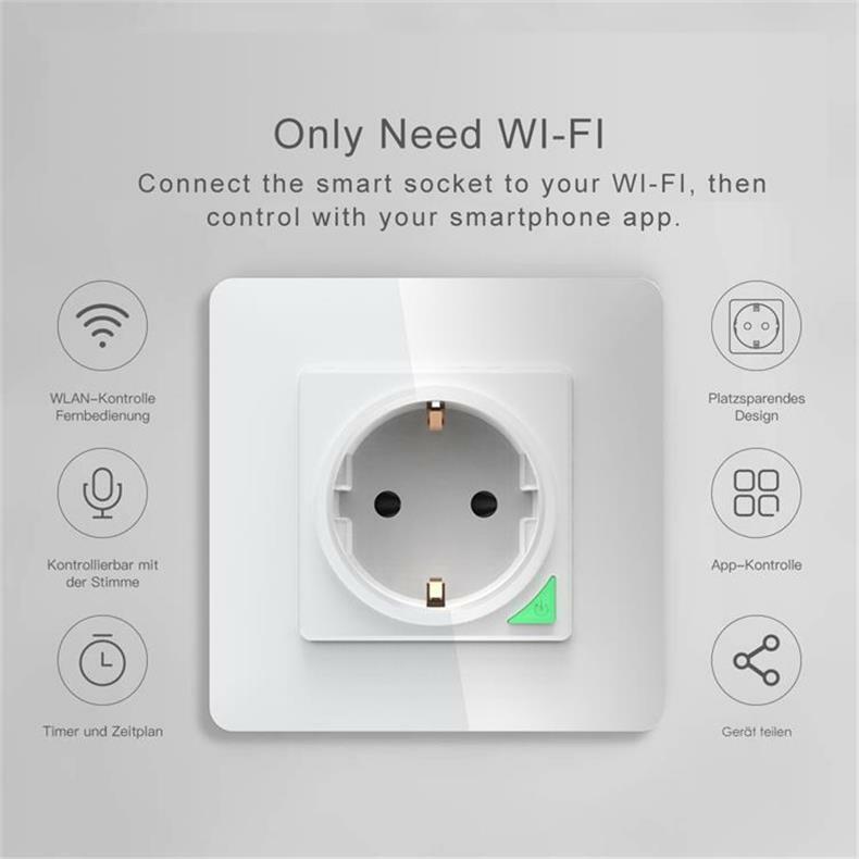 Lonsonho Tuya Smart Wifi Button Switch Wall Socket EU Plug Wireless Remote Control Compatible Alexa Google Home