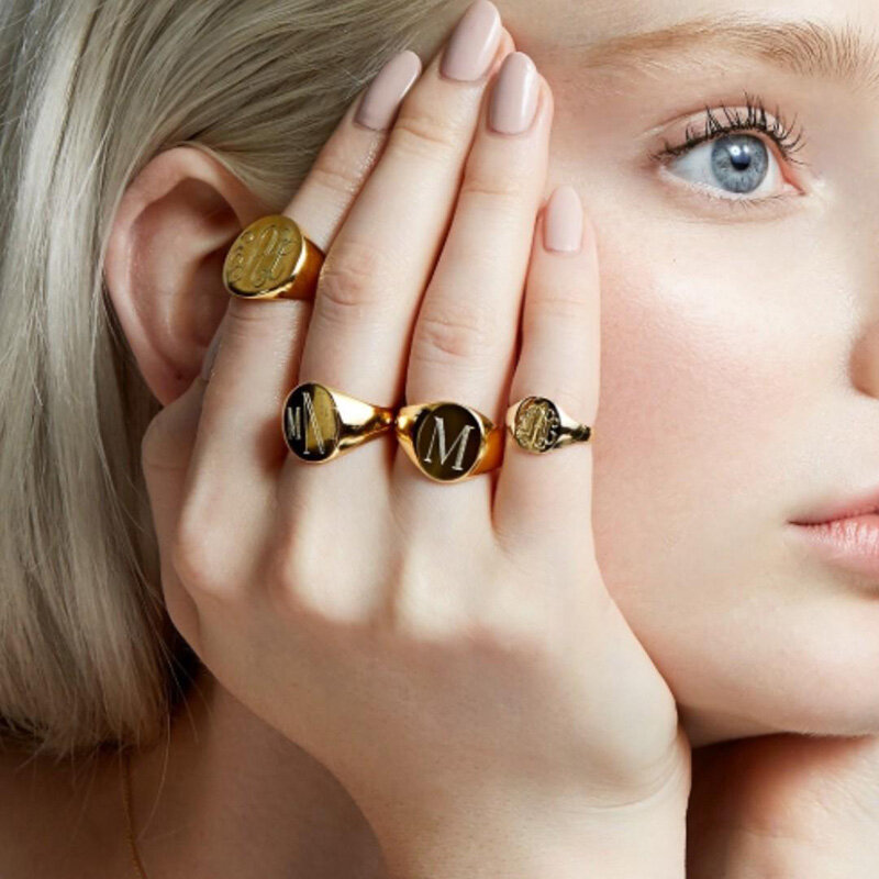Anel de sinete vnox chique, anel de 14mm de aço inoxidável brilhante, redondo, minimalista, joias personalizadas