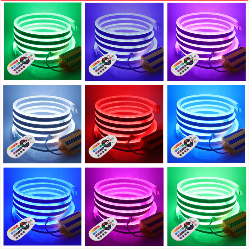 220V RGB LED Strip Flexible LED Neon Tube Sign 5050 60LED/M Neon Rope Waterproof Neon Light with 1500W IR Control for Decoration