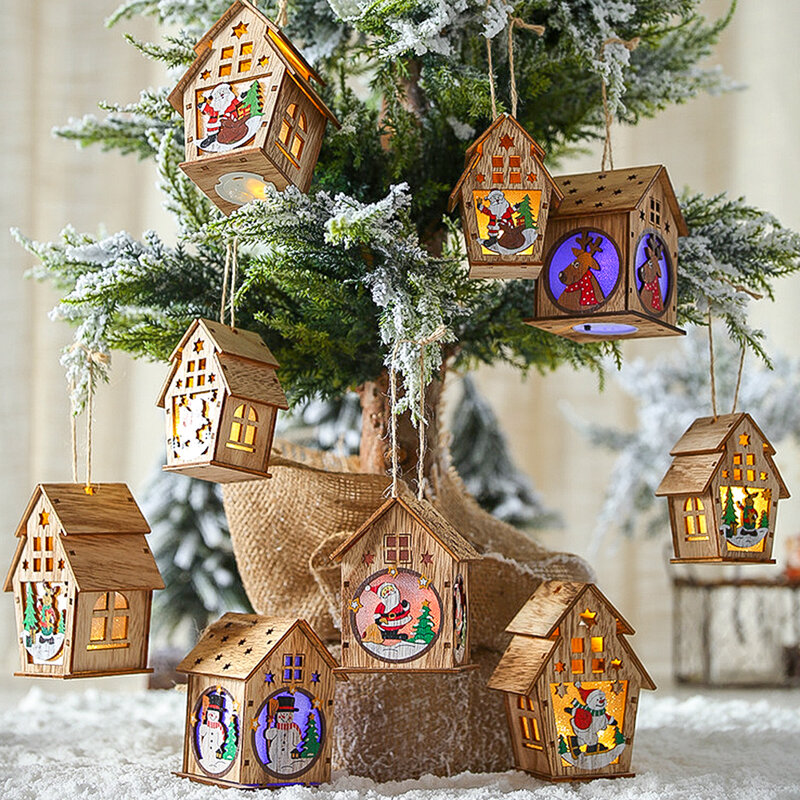 НОВАЯ РОЖДЕСТВЕНСКАЯ деревянная кабина с подсветкой, украшения «сделай сам» для рождественской елки, новый год 2022, блестящие детские подар...