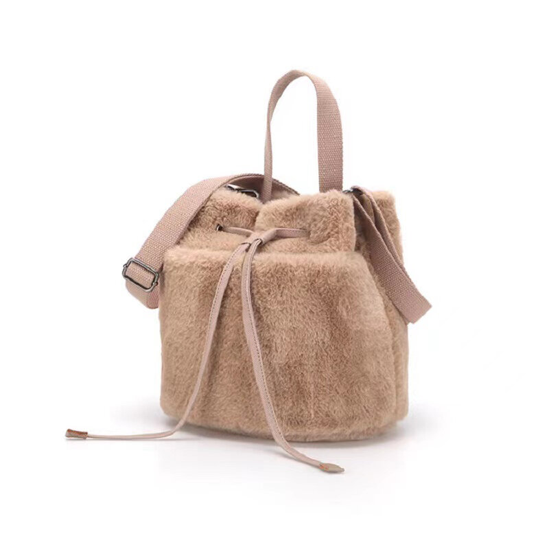 Quality Winter Fluffy Handbag Soft Plush Bag Bucket Shoulder Brown Handbag For Women Mini Crossbody Kangol Bags