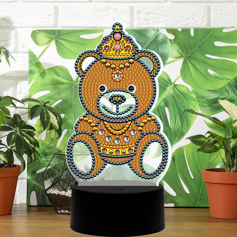 New 7 Color Led Night Light Diamond Painting Rhinestones Bear Wolf Owl Cat Card Lamp Christmas 5D Holiday New Year Gift