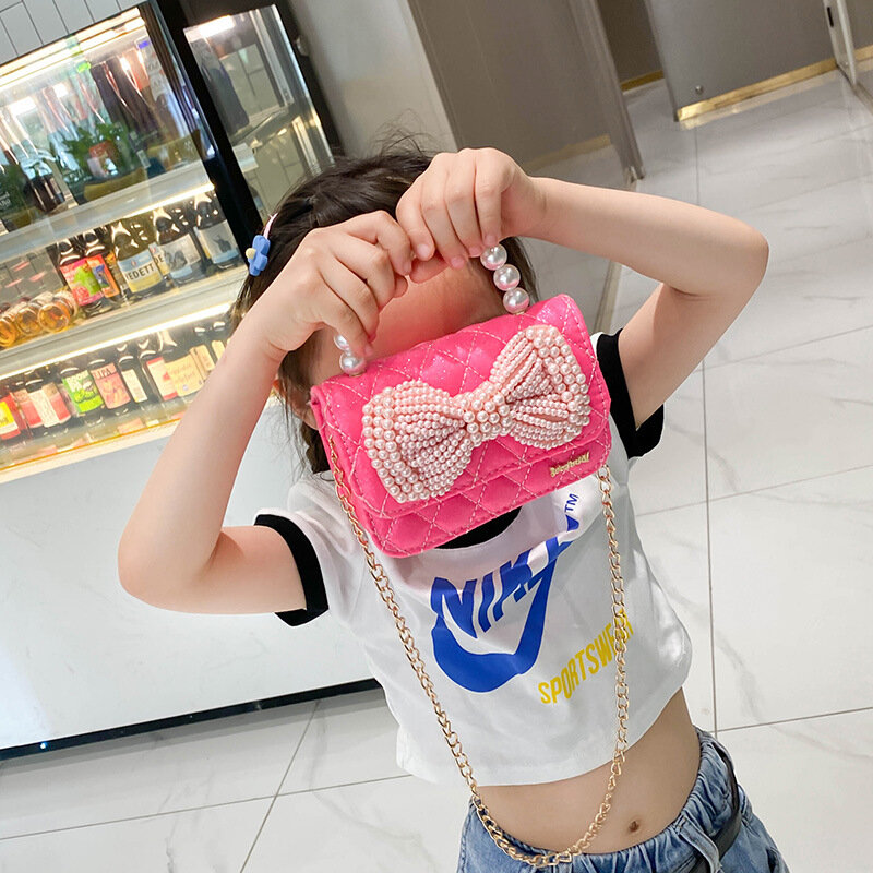 小さな女の子のための真珠と蝶ネクタイのショルダーバッグ,小さなパーティーバッグ,ギフトバッグ,韓国のミニ財布,2020