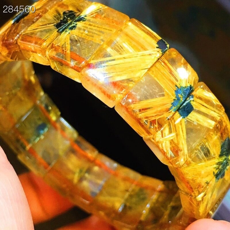 Натуральное золото, рутилированный кварцевый браслет, Бразилия 16,8x9,7x5,8 мм, браслет для женщин и мужчин, рутилированные прозрачные прямоугол...