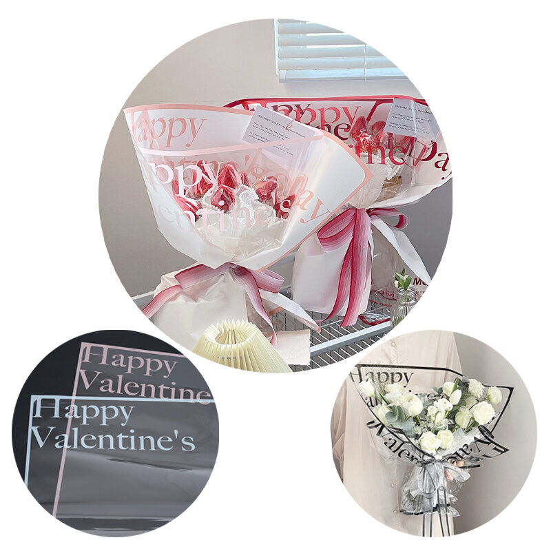 20 Lembar Selamat Hari Valentine Kertas Pembungkus Buket Tahan Air Transparan Bahan Toko Bunga