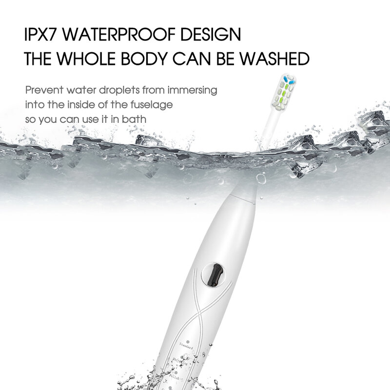 [Boi] IPX7 مقاوم للماء شحن سريع 5 طرق Aldult فرشاة أسنان كهربائية بالموجات الصوتية أجهزة الرعاية الذكية نظيفة استبدال فرشاة أسنان
