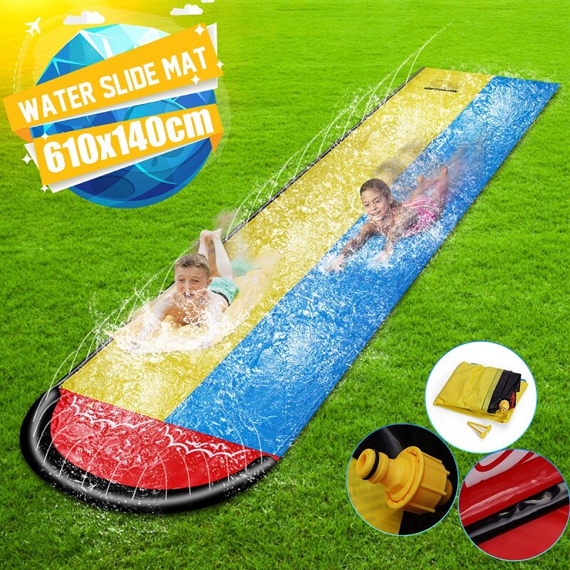 6.1M 더블 싱글 풍선 워터 슬라이드 매트 여름 수상 스키 스플래시 놀이 장난감 야외 서핑 보드 여름 워터 게임