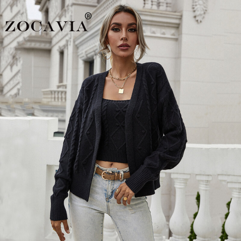 Solid Knitted Cardigan Korean Fashion Cardigan for Women Long Sleeve Top Vintage Sweaters for Women Fashion Two Piece Set Women