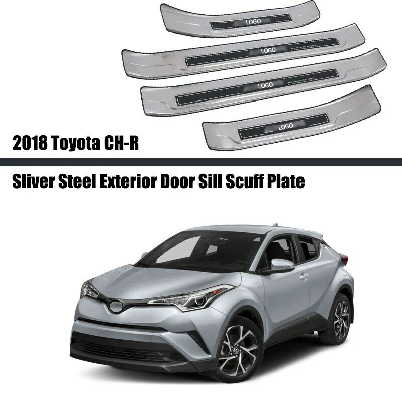 Toyota C-HR 2018 2019 2020 ABS 자동차 도어 씰 플레이트 스커프 플레이트 임계 값 실버 스틸 외부 도어 자동차 액세서리