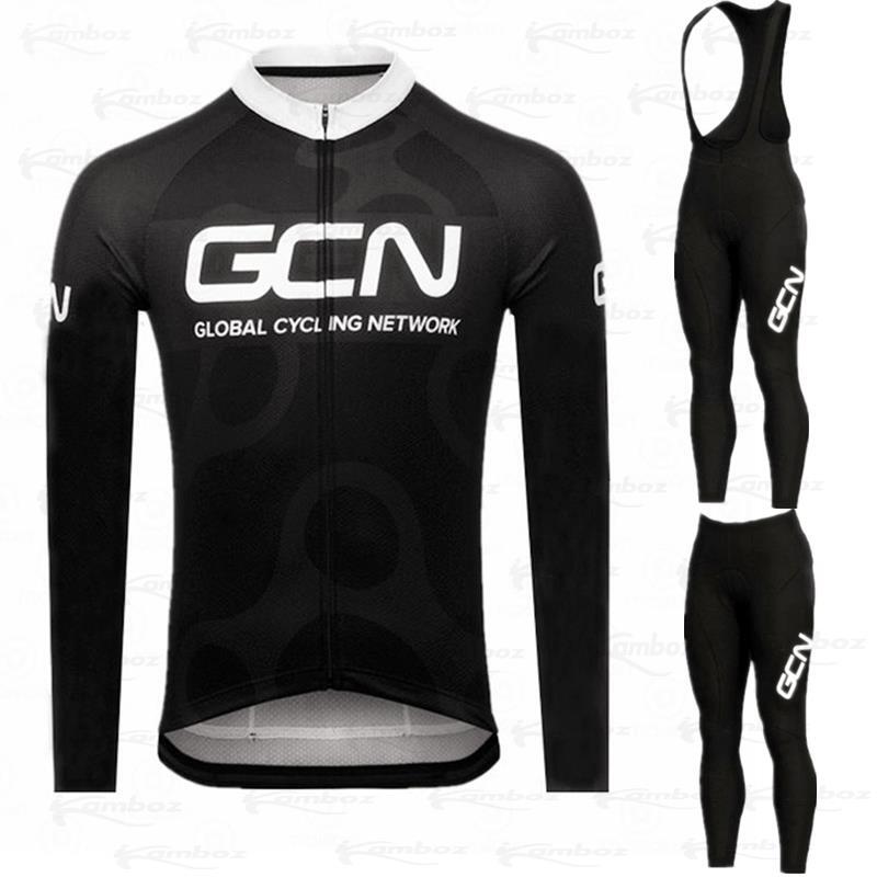 新2021 gcn秋長袖サイクリングジャージセットよだれかけパンツropa ciclismo自転車服mtb自転車ジャージ制服男性服