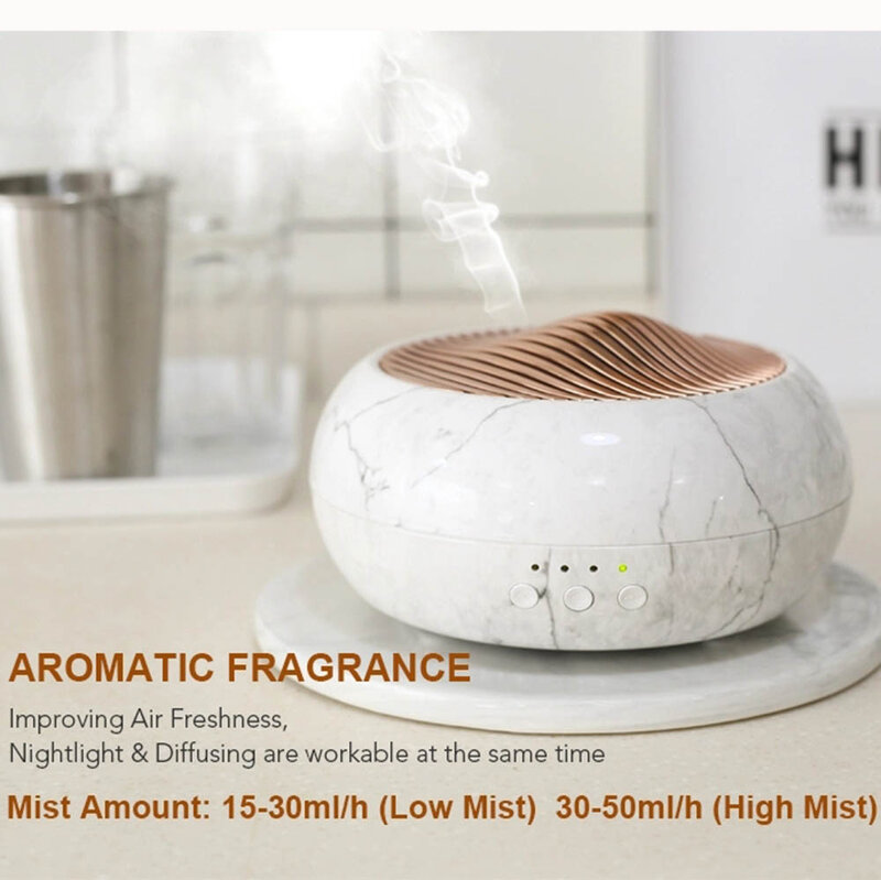 Air Humidifier น้ำมันหอมระเหย Aroma Diffuser Marble Grain อัลตราโซนิกเครื่องหอมอโรมา250Ml สำหรับห้องนอนสำนักงาน Sleep สปา Yog