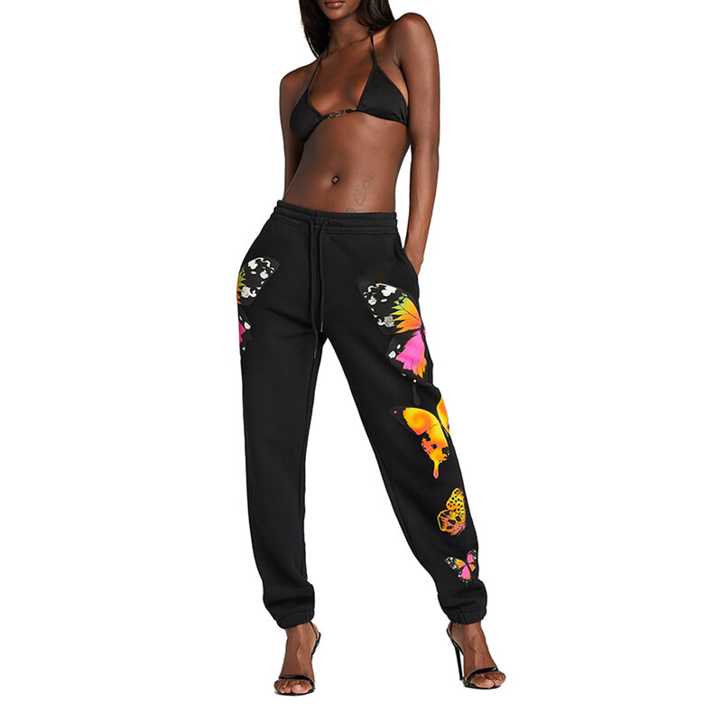 Butterfly Print Women Pants High Waist Loose Casual Jogger Trousers Female Fashion Running Tracksuit Sweatpants Baggy Pants