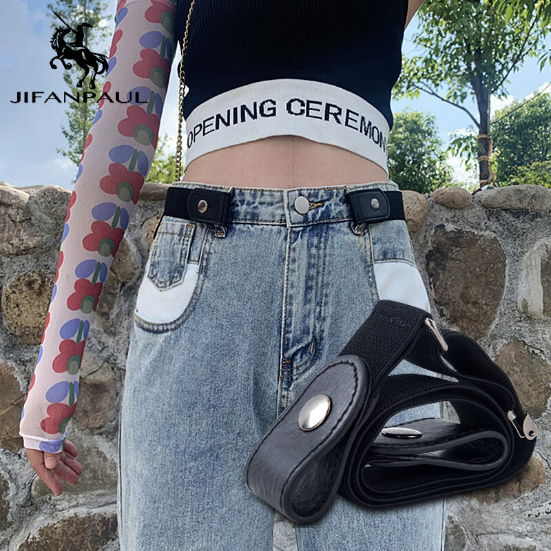 JIFANPAUL Women's fashion jeans decorative buckleless elastic band high quality nylon material youth students trend punk belt