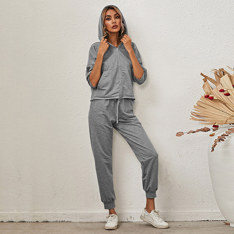 Women's Tracksuits Set Casual Cardian Hoodie Trousers Two Pieces Spring Autumn Sport Suit Solid-color Long-sleeved Two-piece Set