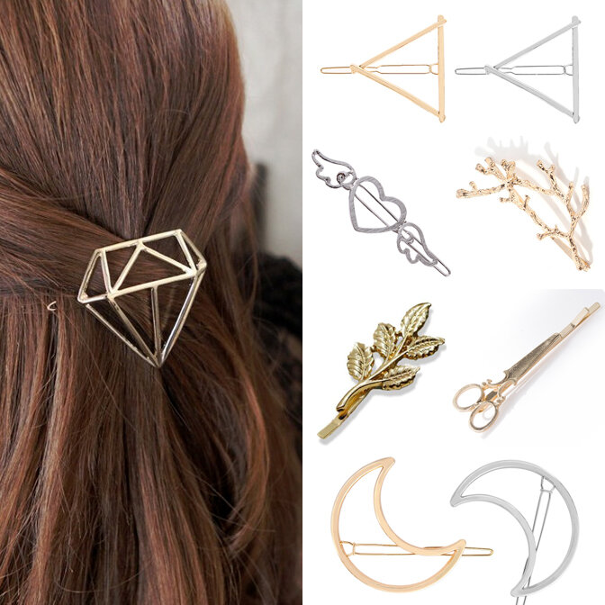 Fashion Woman Hair Accessories Triangle Hair Clip Pin Geometric Lip Stars Knot Hairpins Ponytail  Pins Girls Hair Accessories