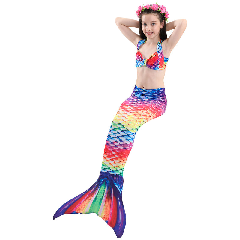 HOT Kids Girls Little Mermaid Party Tails with Fin Swimsuit Bikini Bathing Suit Dress for Girls with/no Flipper Monofin for Swim