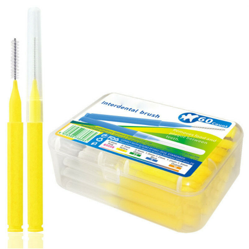歯科用口腔衛生ブラシ,60個,歯のクリーニングクリーニング用,プッシュおよび取り外し,食品および歯のクリーニング,より良い口腔衛生ツール0.6-1.5mm