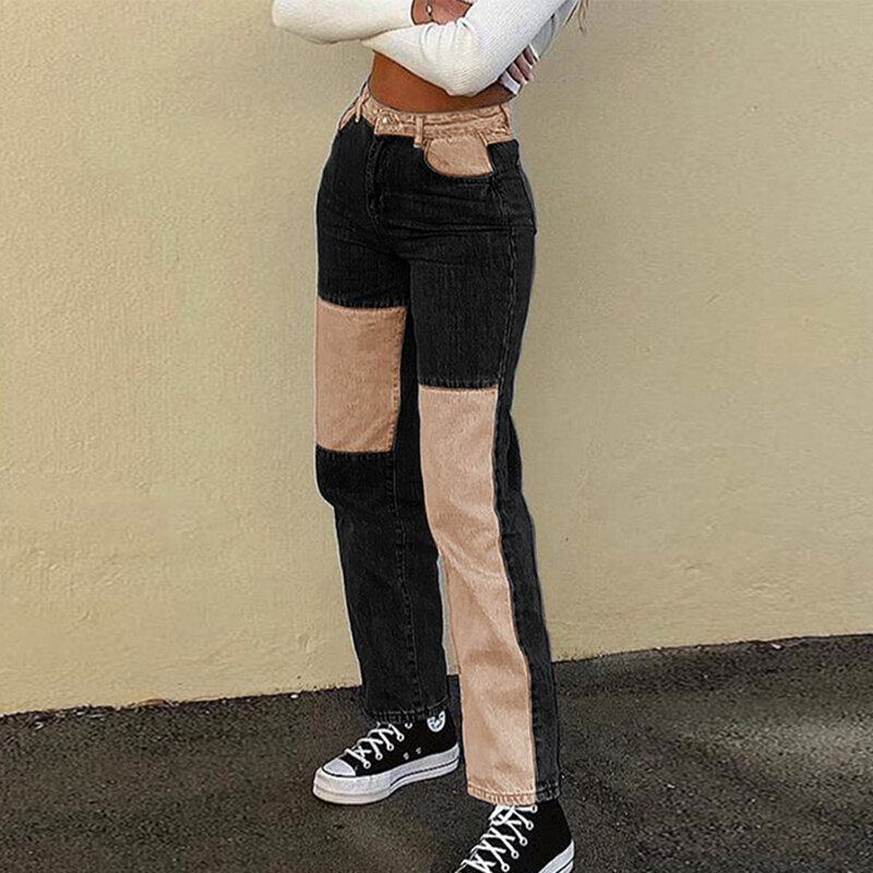 Calças de moda feminina calças de brim em linha reta magro casual calças compridas nyz shop