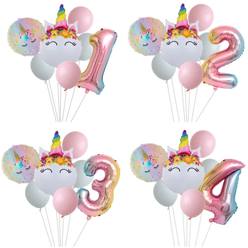 Conjunto de suministros de cumpleaños de unicornio arcoíris para niñ 
