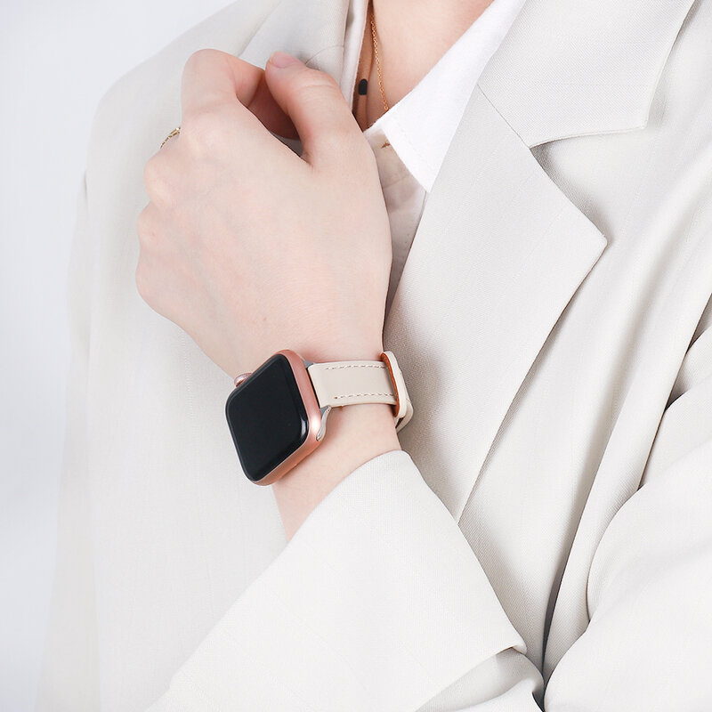 Kualitas Tinggi Kulit Wanita untuk Apple Watch Band 38Mm 42Mm Seri SE 7654321 untuk Iwatch 40Mm 44Mm Female Band Smart Watch Gelang