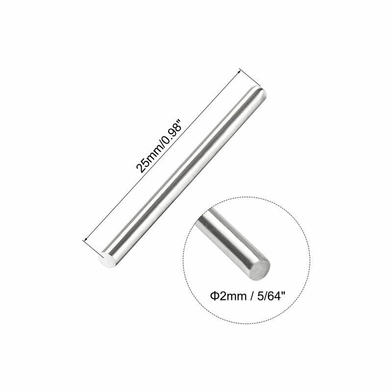 Uxcell 2mm x 25mm 304 Stainless Steel Solid Round Rod for DIY Craft - 20pcs