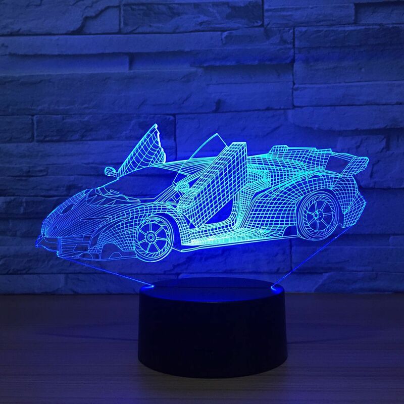 موضة ثلاثية الأبعاد مصباح سيارة جديدة 7 اللون تغيير الاكريليك ضوء الليل الاطفال اللون أضواء LED USB لمبة مكتب جو ليلة ديكور