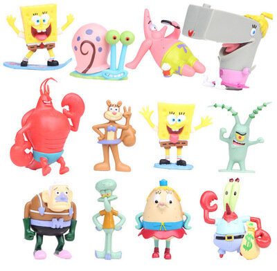 Kawaii Bob Patrick Star Mainan Model Action Figure Seri Anime Spons Kartun Gary Sheldon Ornamen untuk Ulang Tahun Anak-anak Hadiah Natal