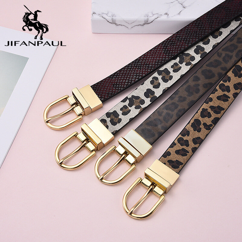 Jifanبول-حزام جلد أصلي للنساء ، حزام عصري بإبزيم ذهبي عالي الجودة للنساء