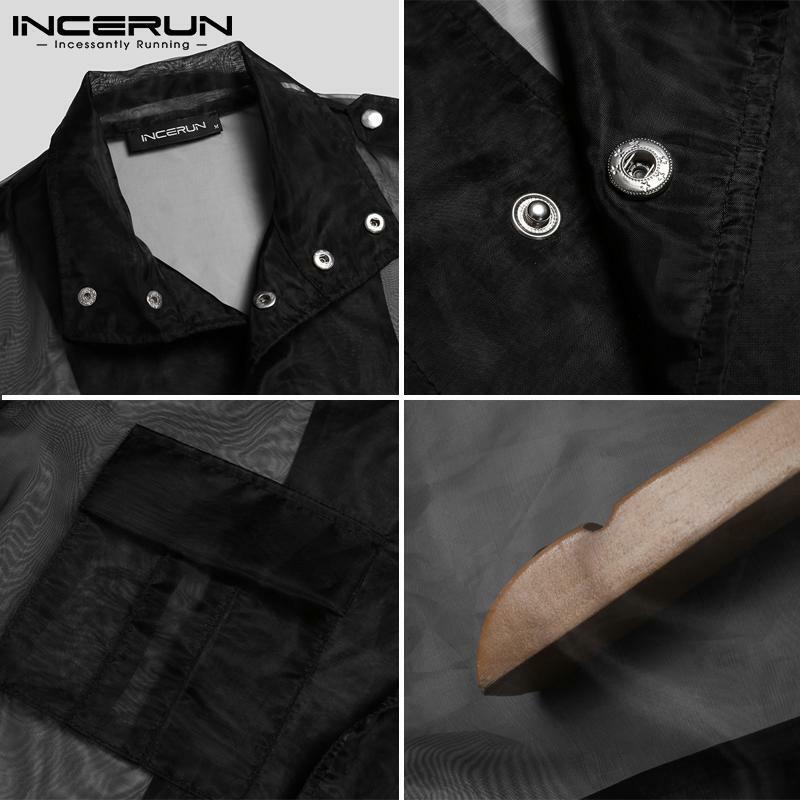 Топы INCERUN 2021 стильная новая мужская сексуальная блузка в американском стиле прозрачная сетчатая дышащая короткая тонкая рубашка для вечерн...