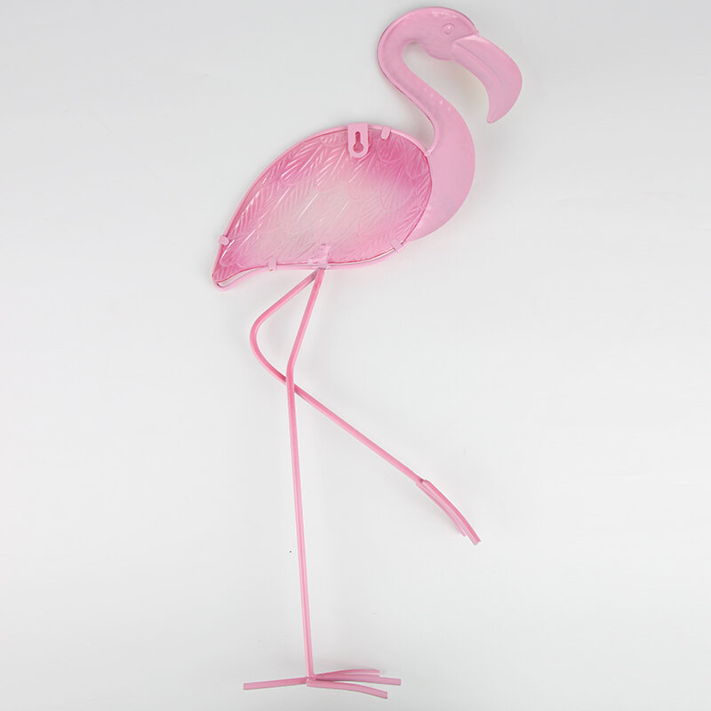 Logam Merah Muda Flamingo Dekorasi Dinding dengan Kaca untuk Dekorasi Taman Luar Patung Hewan untuk Halaman Liburan Dekorasi