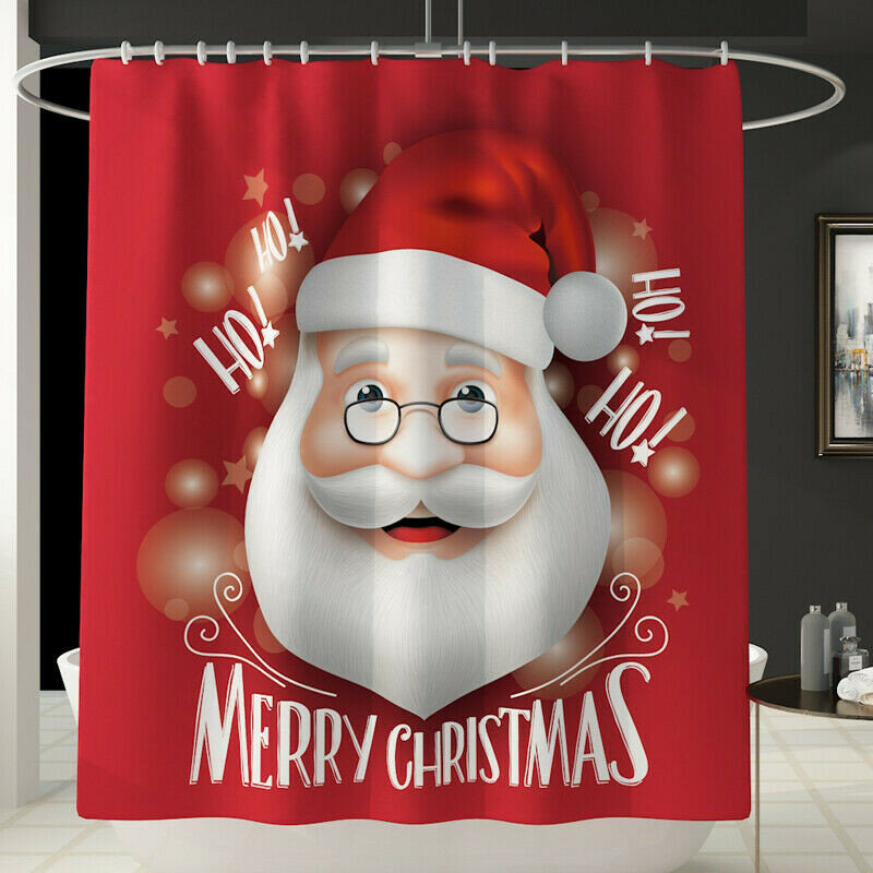 Merry Christmas Bathroom Set Snowman Santa Christmas Bell Pattern Waterproof Shower Curtain Toilet Cover Mat Set Non Slip Rug