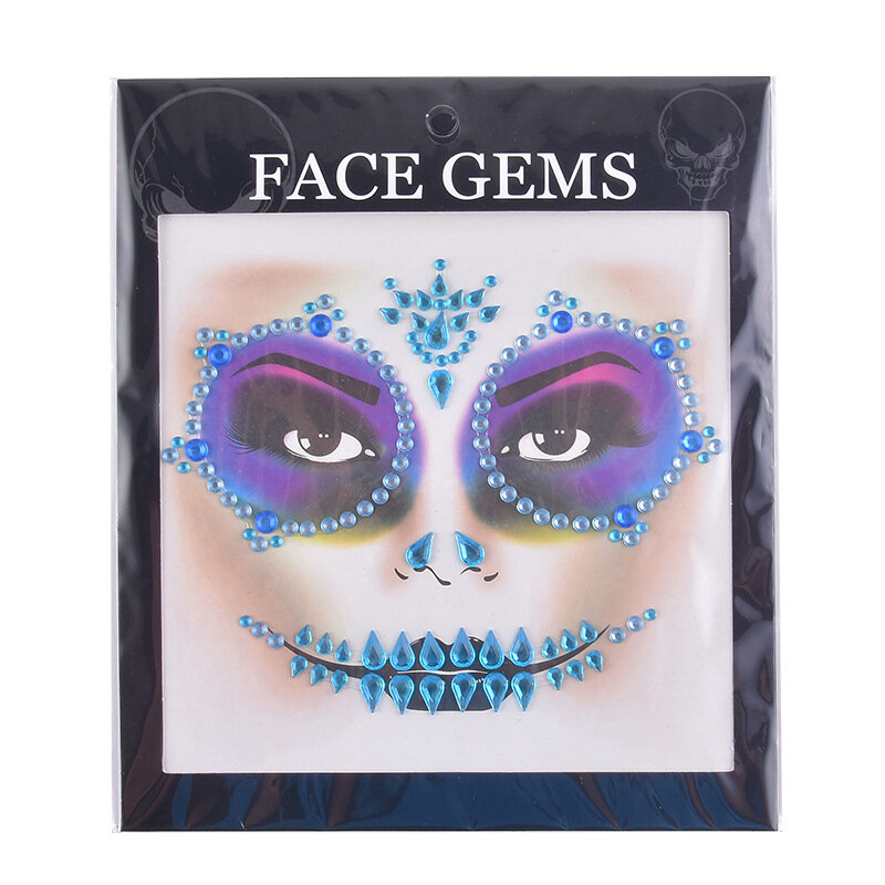 3D Gem Face Sticker Ghost Skull Face with Diamond Decoration Fashion Sexy Face Stickers Prom Holiday Party Face Decoration