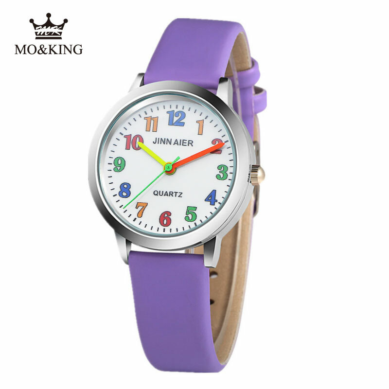 Heißer Regenbogen Arabischen Ziffern Quarz Uhr Mädchen Jungen Leder Uhr Mode Cartoon Rot Kind Geschenk Reloj Uhr Sport Uhr Reloj