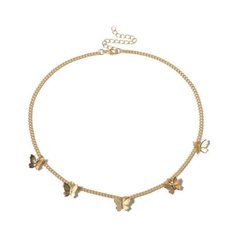 Ожерелье женское многослойное с подвеской-бабочкой, винтажная цепочка до ключиц золотого и серебряного цвета в стиле бохо, бижутерия в пода...