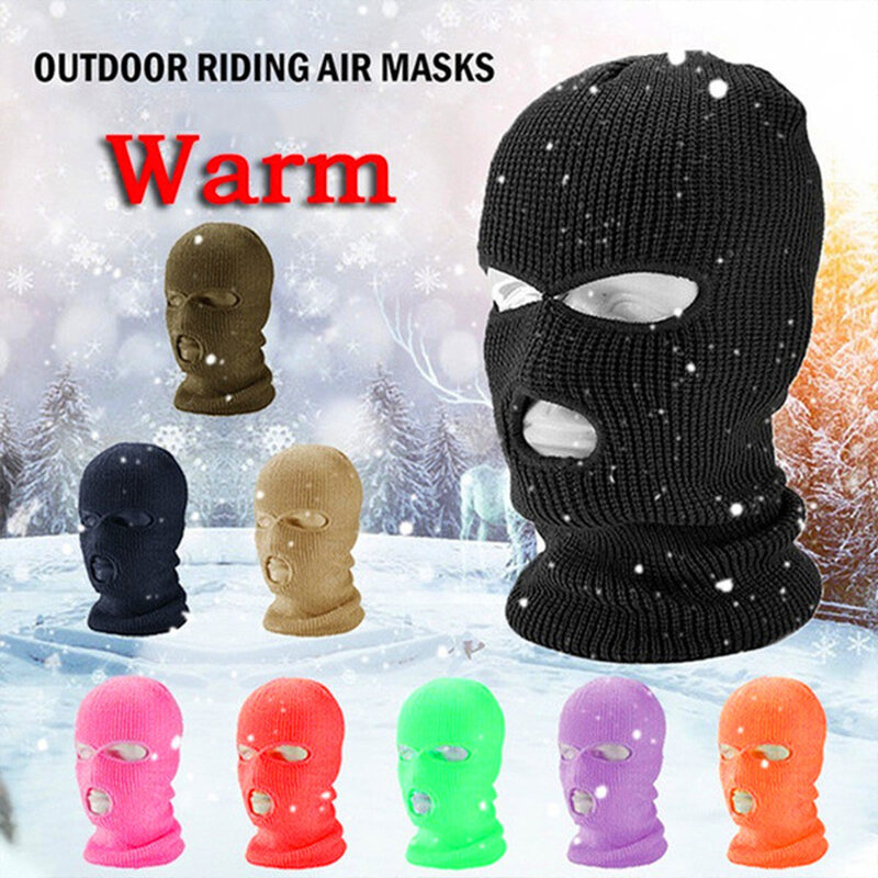 Moda feminina máscara de esqui masculino inverno quente esqui ciclismo 3 buraco à prova de vento 3 buracos de malha balaclavas capa máscara facial completa ao ar livre